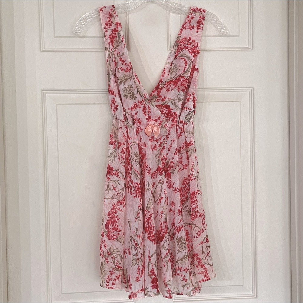 🌸3/$25 Gilligan & O’Malley Pink & Red Floral Babydoll Chemise Nightgown, Size S - Picture 1 of 11